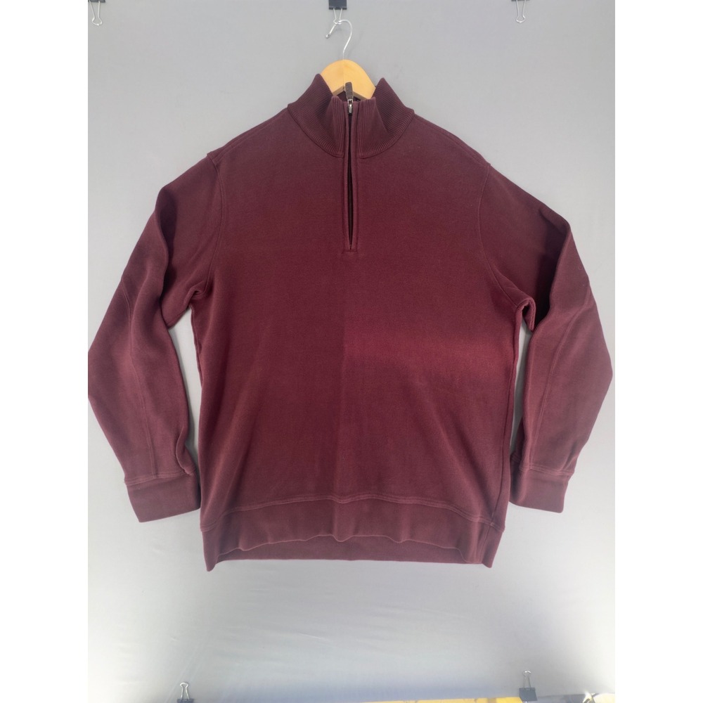 Eddie Bauer Mens TXL Burgundy 100% Cotton Quarter Zip Pullover Mock Neck Sweater
